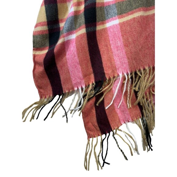 Woolrich Womens One Size Striped Poncho With Fringe Tan Red Black - Picture 5 of 9